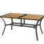 Table de salle à manger rectangulaire stable en faux bois avec trou pour parasol