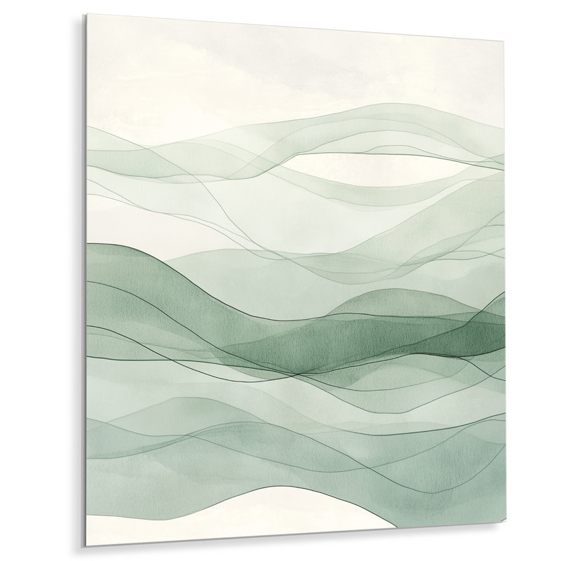 Sage Lines - Décoration murale abstraite moderne transitionnelle en métal, impression métallique moderne, L 30 po x H 40 po