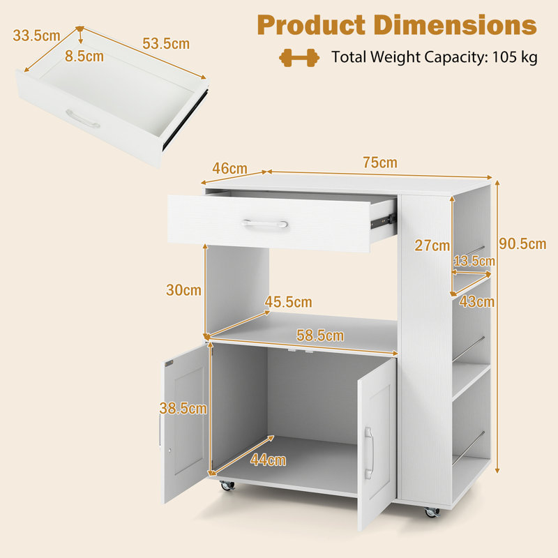 Wood Kitchen Cart, White