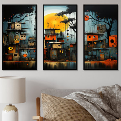 «Yellow African Pygmy Village Chronicles III» - art mural tribal africain