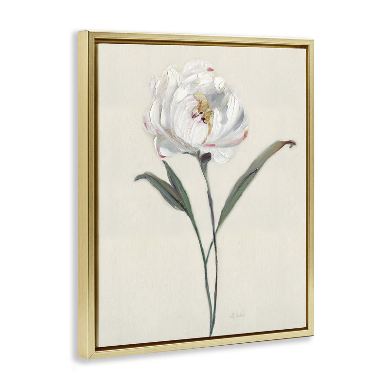 Fleur blanche avec pétales courbés, Cadre flottant gris lustré, H 31 po x l 25 po