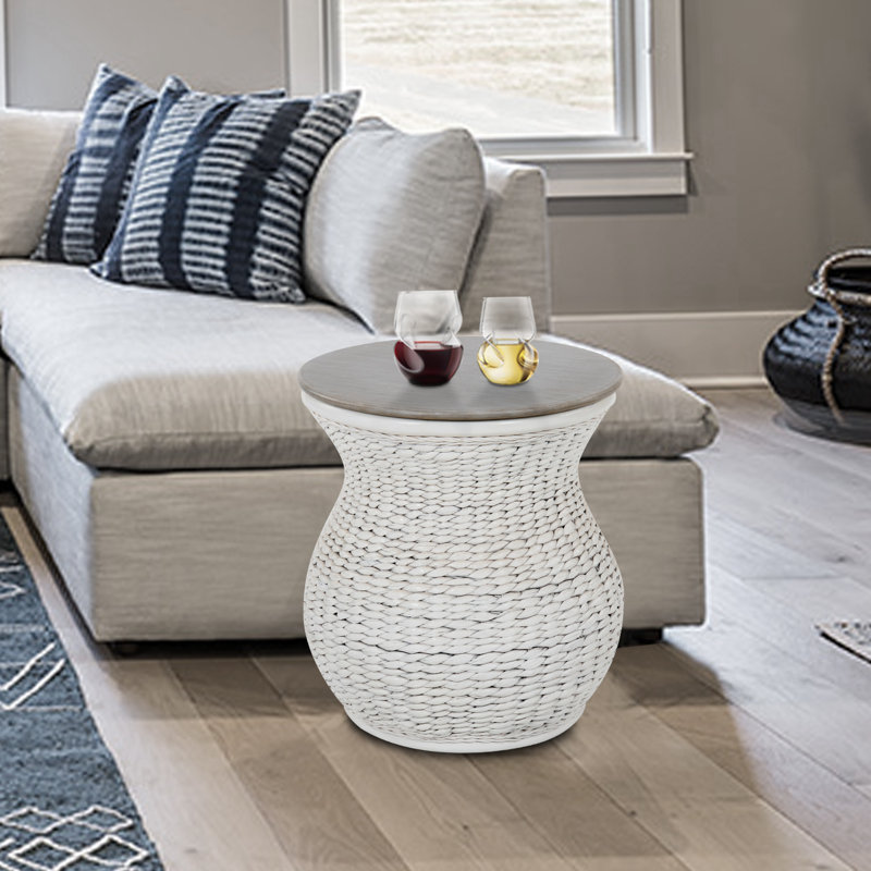 Table de bout cylindrique en bois massif de 23 po de hauteur Perse, Blanc