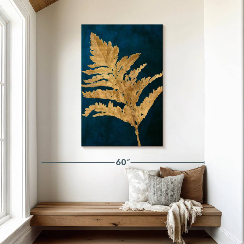 Harnek, feuilles d'or sur bleu marine I, H 45 po x l 30 po