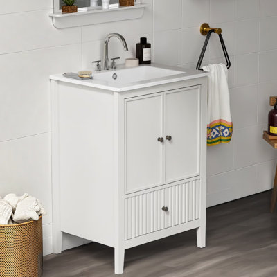 Ensemble de meuble-lavabo 24 po avec lavabo, meuble-lavabo avec portes et tiroirs, meuble-lavabo moderne avec surface peinte, blanc