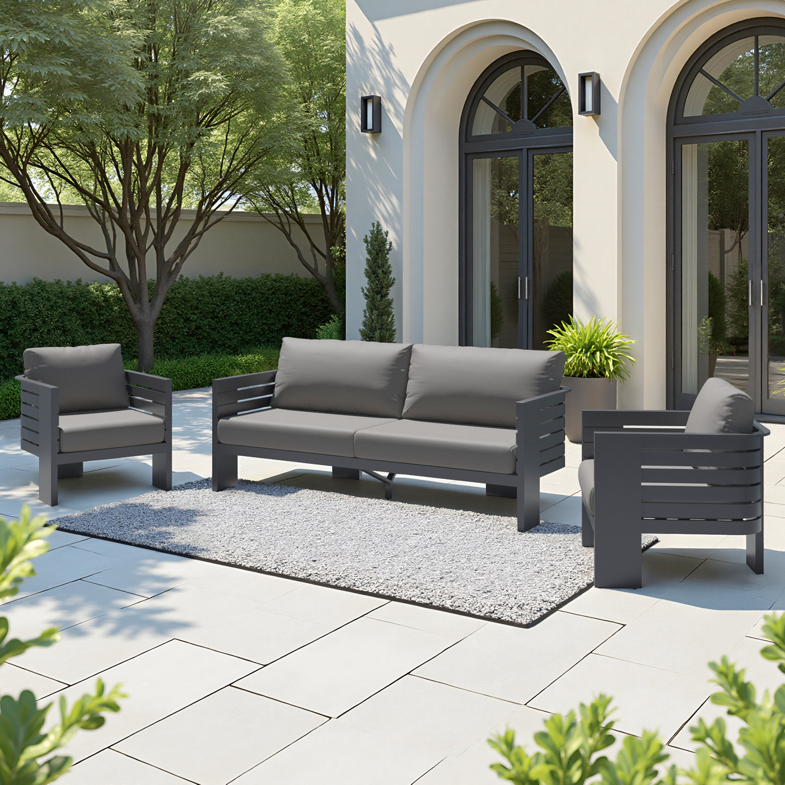 Ari 4-Person Complete Patio Set, Olefin Charcoal