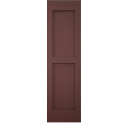 Volets extérieurs Americraft à deux panneaux plats égaux en bois véritable (par paire), avec capuchons de volets en aluminium, rouge vin, 15 po L x 82 po H