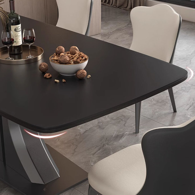 Simple black rock slab rectangular table set, 29.52"H x 55.11"L x 31.49"W