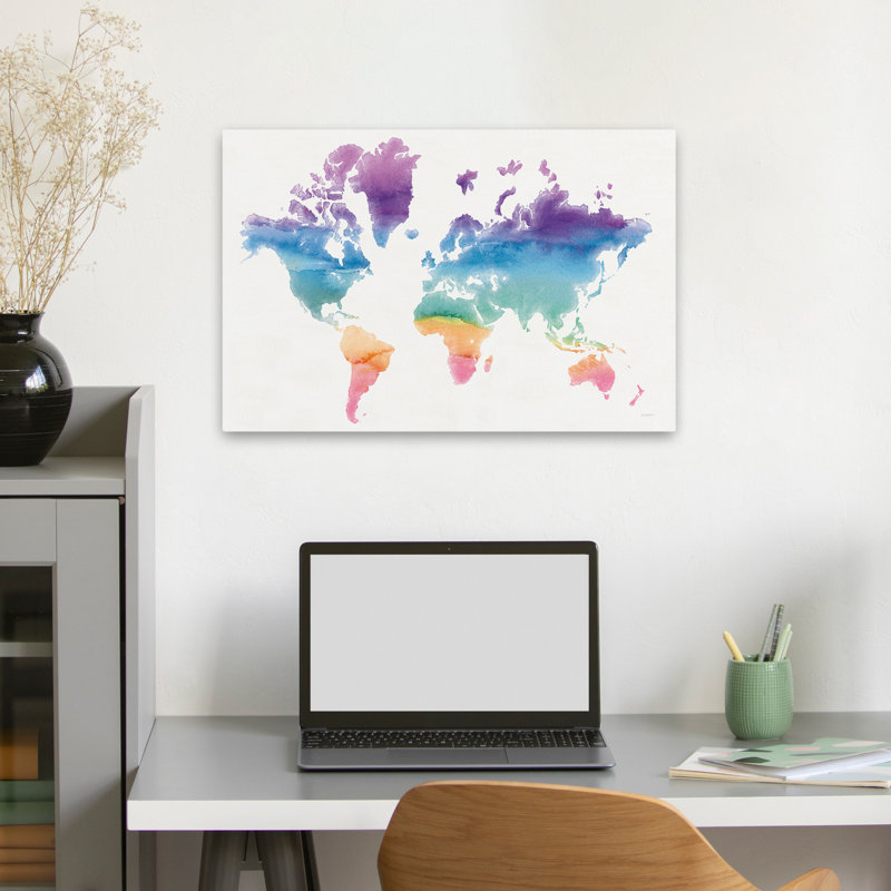 Monde aquarelle - globe bleu - Continents - vert, H 24 po x l 16 po