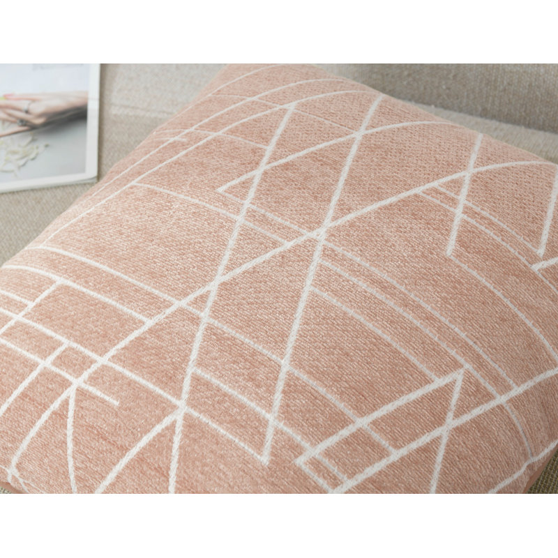 Geometric Pattern Modern Chenille Jacquard Pillow Cover, 20"H x 20"W, Blush Pink