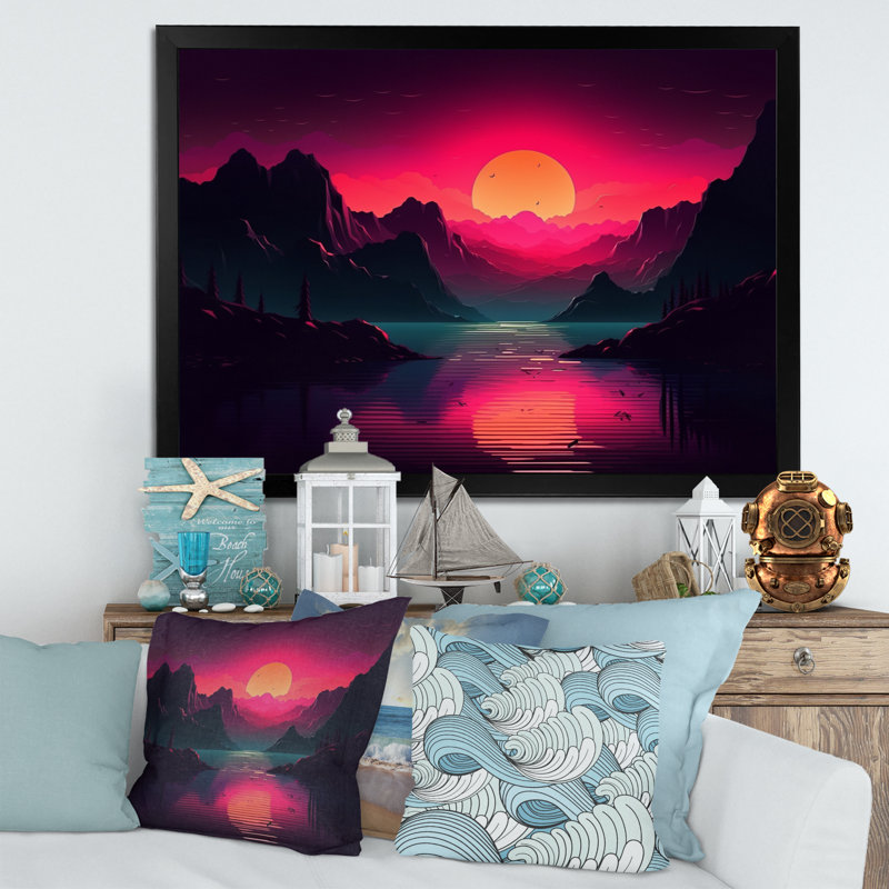 «Pink Dark Sea» sur toile, Cadre photo noir, H 30 po x l 40 po x P 1,5 po
