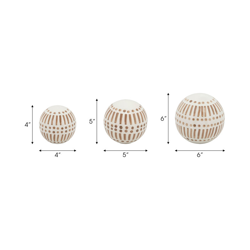 Neutral Modern Line Design Decorative Orb Set of 3, Tan