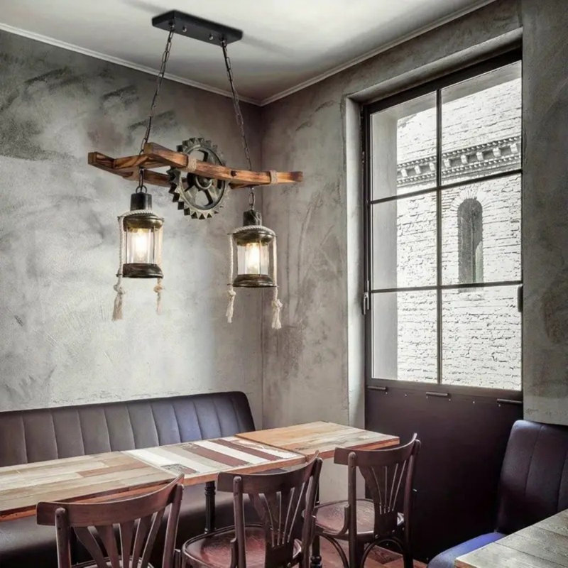 Luminaire suspendu industriel suspendu en bois Farmhouse Chandelier
