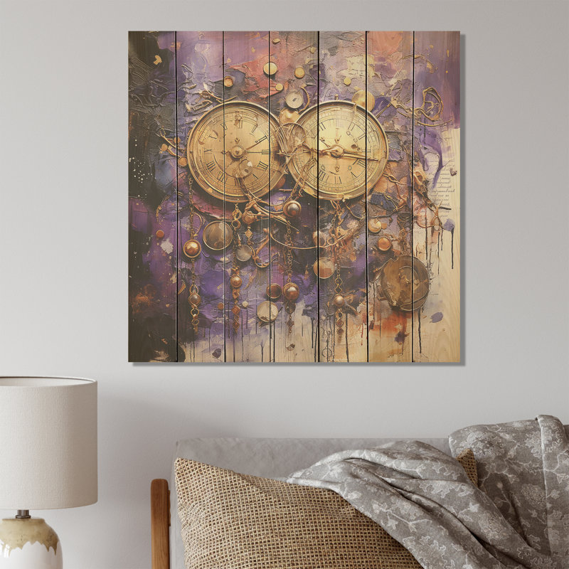 Mauve et jaune, collage intemporel IV - Classiques sur bois, H 25 po x l 25 po