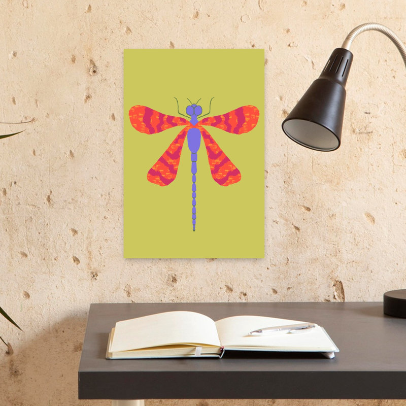 Vibrant Purple Dragonfly Abstract Bold Colorful Dragonfly Fly Nature Summer Wall Art Print by Aliya Putrus - Wrapped Canvas Print