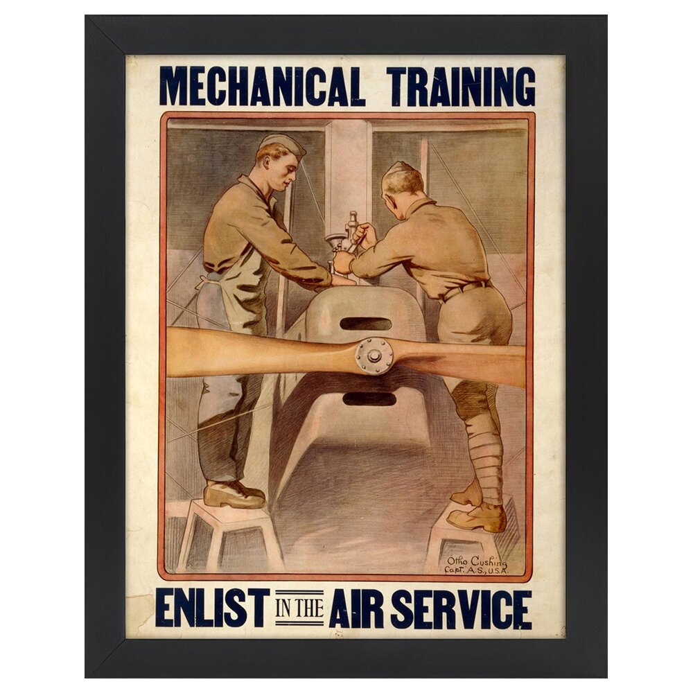 Leinwandbild Weinlese-Kriegs-Propaganda-Poster Mechanisches Training - Tragen Sie in den Flugdienst ein