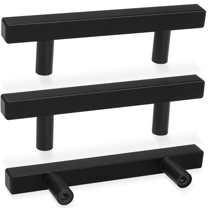 Paquet de 30 poignées d'armoire carrées noires mates de 5 po de longueur, poignées de cuisine à 3 trous au centre pour poignées d'armoire, quincaillerie d'armoire en acier inoxydable pour bureau de salle de bain