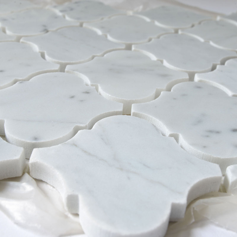 Lantern 3 in. x 3 in. Arabesque Polished Marble Tile, White