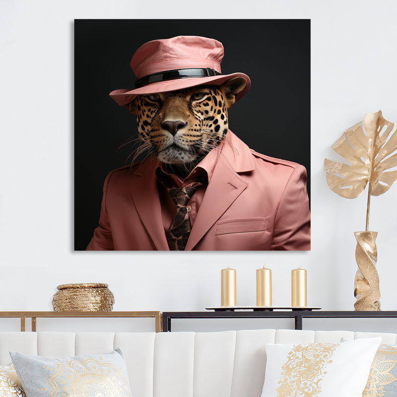Art mural en métal rose avec guépard, H 36 po x l 36 po x P 1,5 po