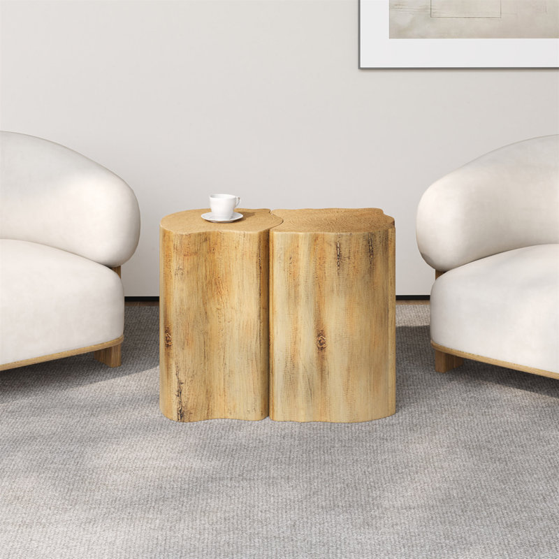 Table de bout irrégulière 2-en-1 MGO, conception fendue, peu encombrante, utilisation intérieure / extérieure, couleur naturelle