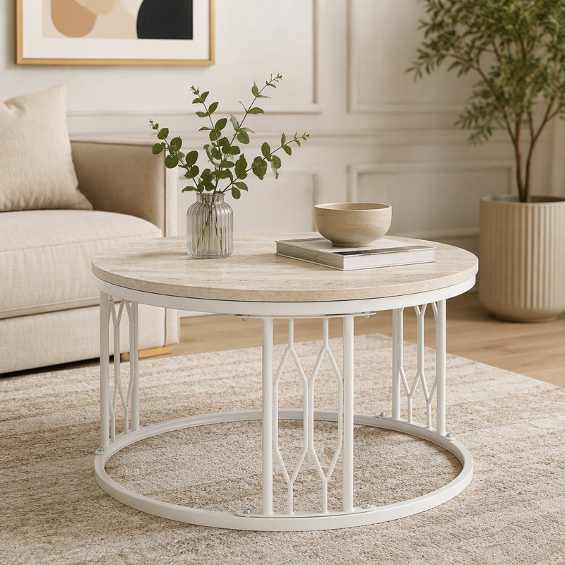 Table basse 27,5 pouces, Blanc / bois