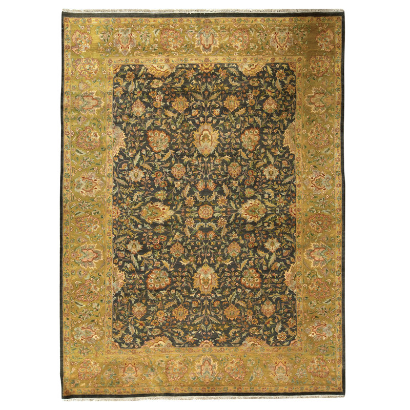 Tapis noir et doré de haute qualité noué à la main