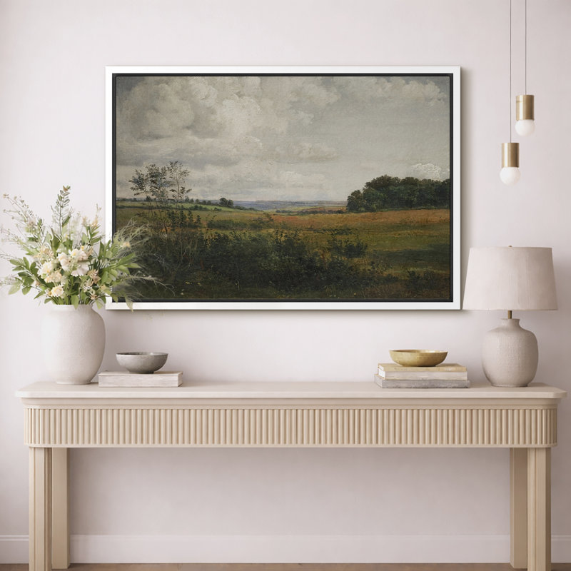 Rustic Countryside "Moody Rural Countryside Landscape Artwork, Pastoral Farmhouse Neutral Wall Pictures, Framed Canvas Giclee Print Wall Art"