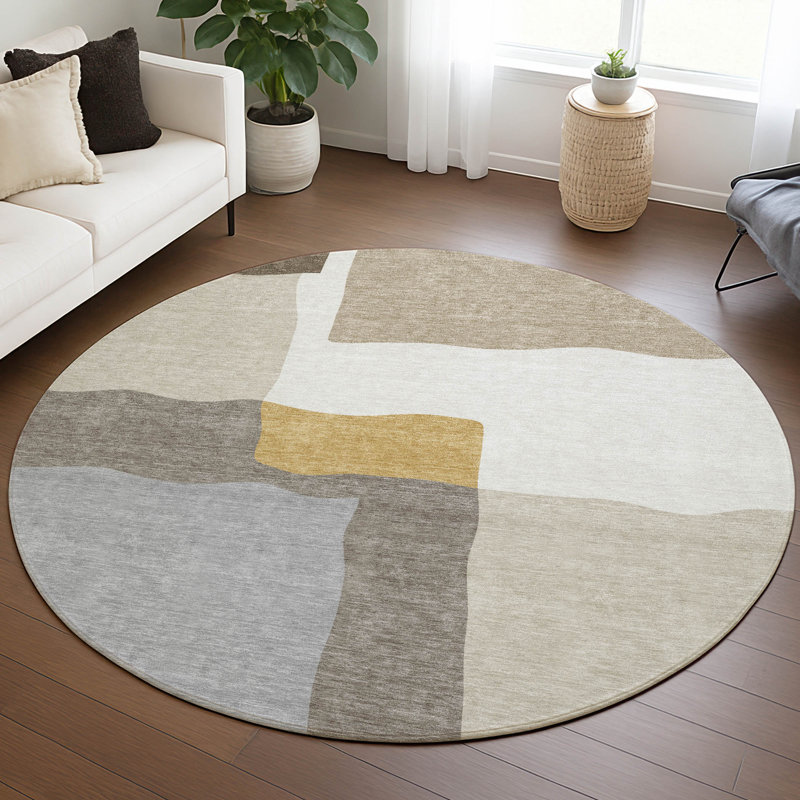 Machine Washable Indoor/Outdoor Kugler ACN2400 Abstract Rug, Round 8'