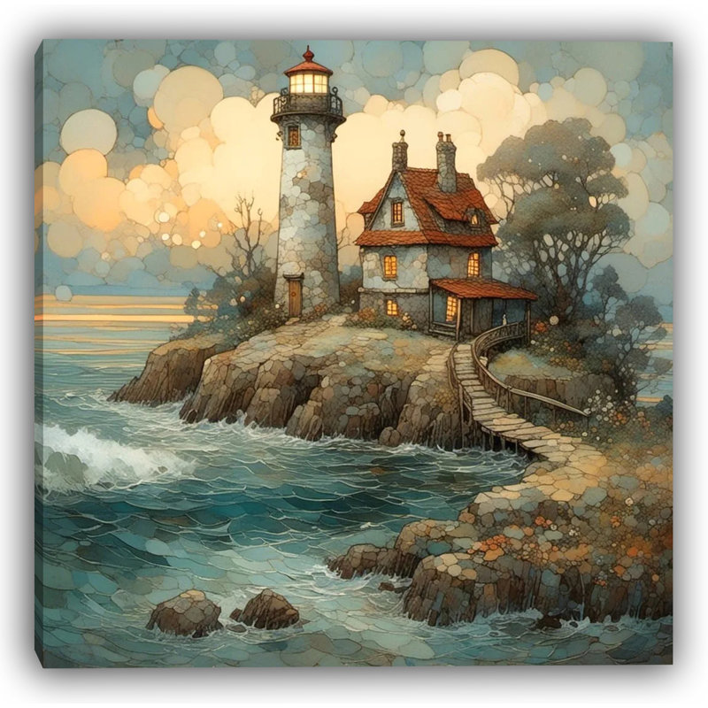 Evening Glow Lighthouse-Wrapped Canvas Wall Art