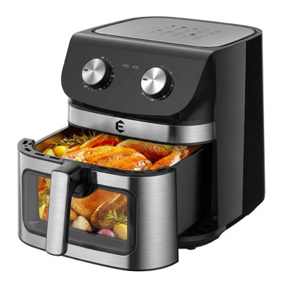 Four à air chaud de grande capacité (9,5 L), combiné four grille-pain et friteuse à air chaud, friteuse à air chaud en acier inoxydable non toxique avec fenêtre, panier de grande capacité, commande facile à double bouton