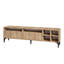 Meuble télé moderne en chêne avec option de fixation murale, 70,9 po x 20,5 po x 13,8 po | 100% panneau de particules enduit de mélamine, épaisseur: 0,7 pouce | Design scandinave élégant, nombreuses tablettes, pieds en plastique durable pour plus d