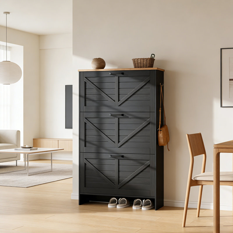 50-Inch Modern Farmhouse Shoe Cabinet – 3 Flip Drawers & Adjustable Shelves, Slim Freestanding Entryway Storage
