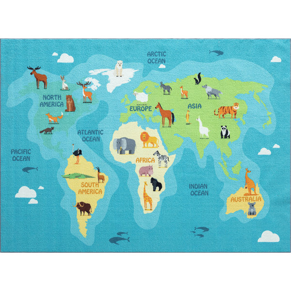 Mia's Rugs Happy Kids Blue Rug | Wayfair.co.uk