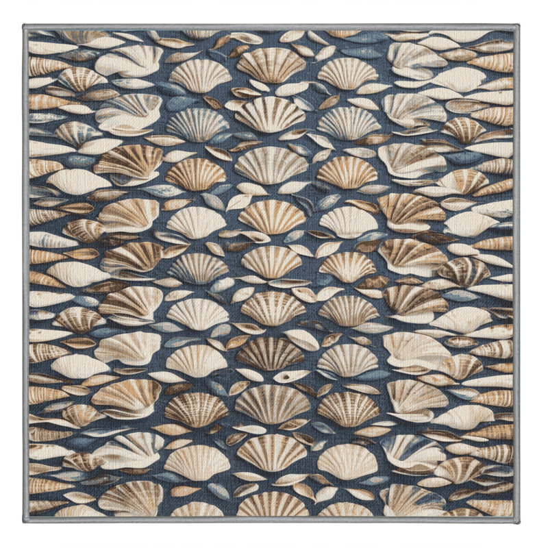 Washable Shell Color Study Coastal Area Rug, Square 6'