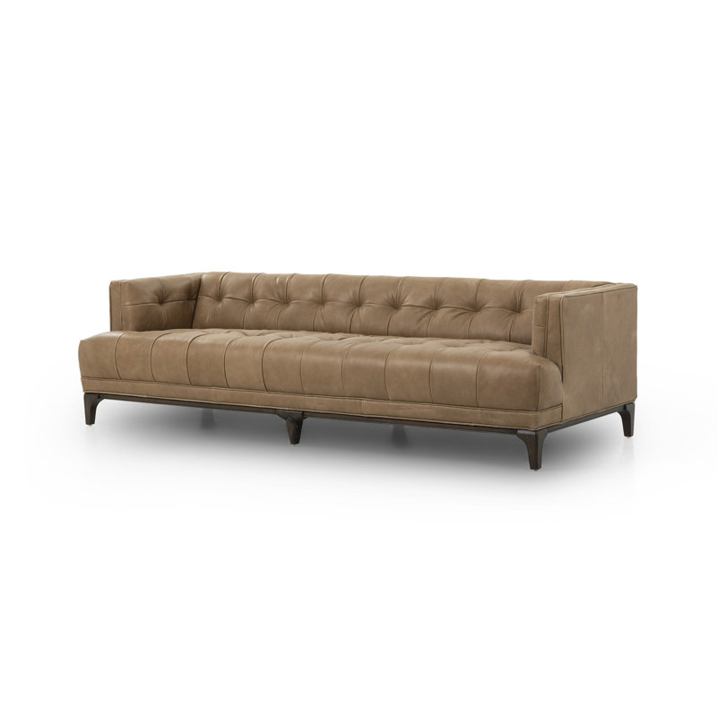 Canapé touffeté 91 po Bari, Cuir fleur dérive Palerme, Brun Sienna