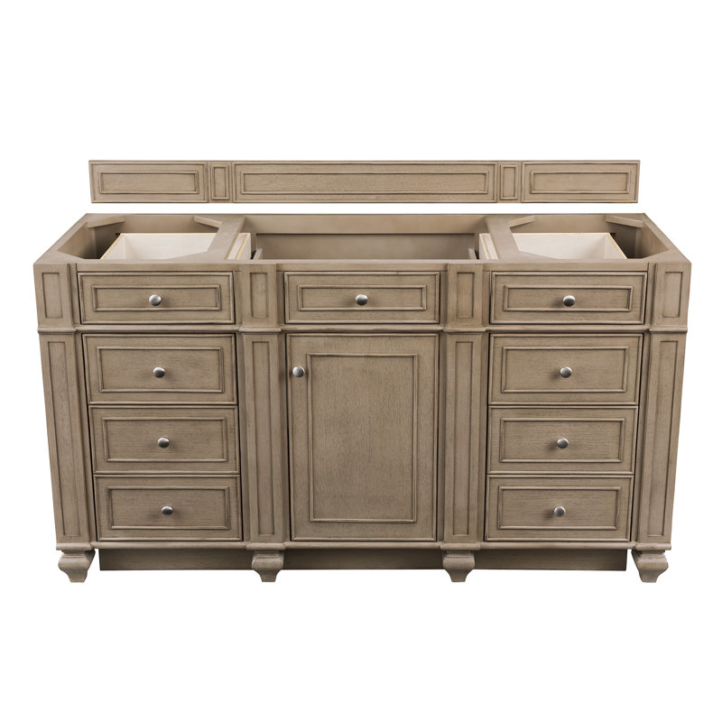 Bristol 60'' W Single Vanity, Whitewashed Walnut, White Zeus, 8" Widespread