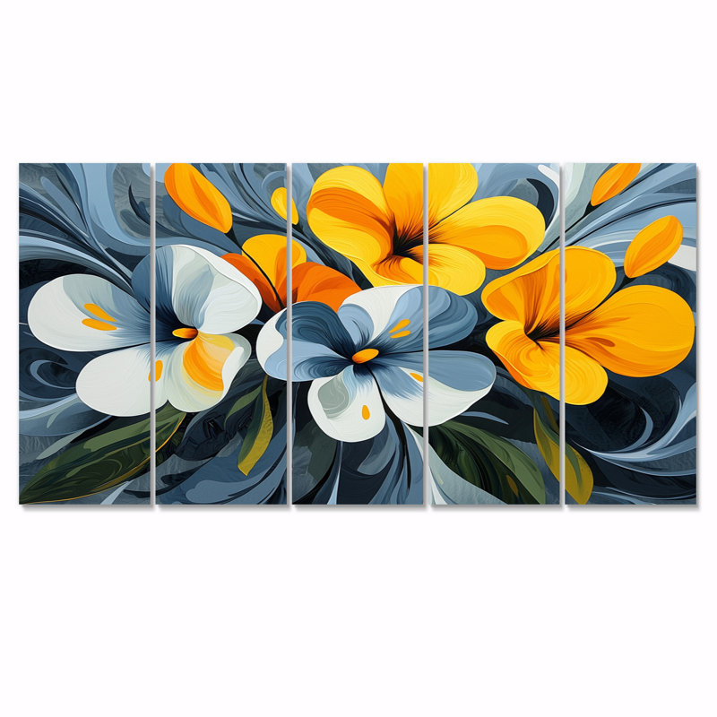 Jaune jaune bleu pensées Radiane - art mural bleu - toile d'art traditionnelle, H 28 po x l 60 po, 5