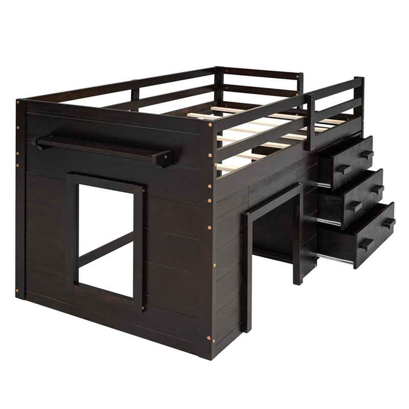 Lit mezzanine simple avec armoire et tablette, Espresso