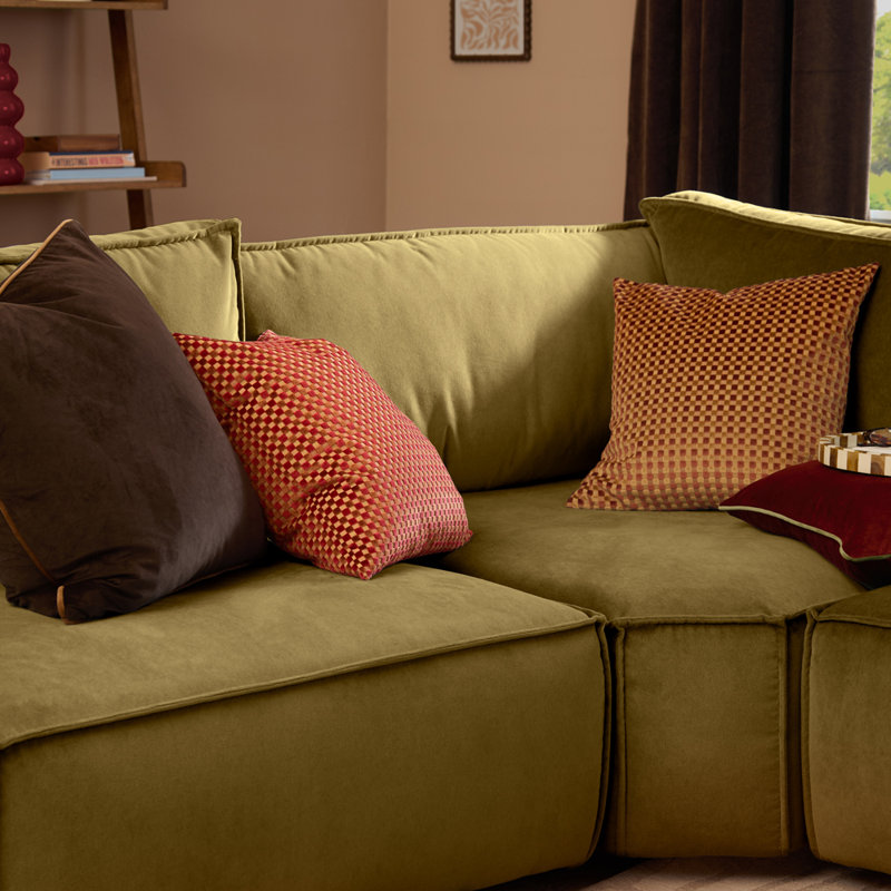 Checkered Pink Square Throw Cushion, Fibre, Red Plaid
