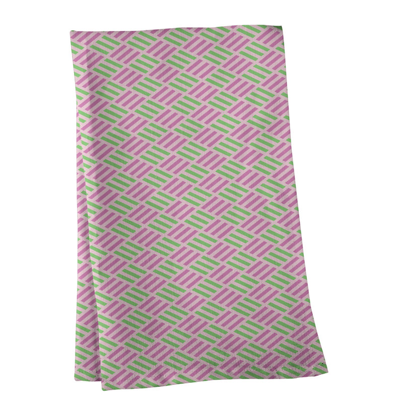 Torchon à losanges à rayures, Rose / Vert clair, Polyester sergé