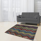 Tapis à motif de chevrons en laine noué à la main 3 pi 4 po x 4 pi 8 po Laudalino