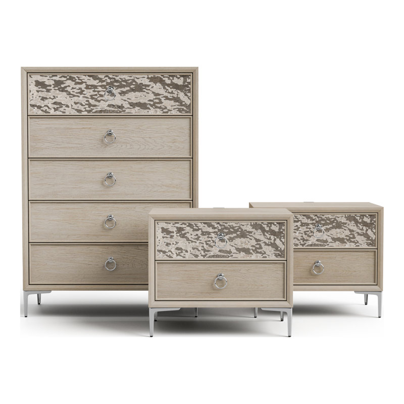 Ensemble de chambre à coucher 3 pièces Preste Doloros (2 tables de chevet + 1 commode), Chêne naturel