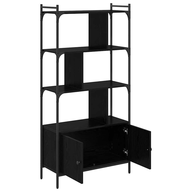 Bookcase with Doors Book Shelf Storage Shelf Organiser Engineered Wood, Black Oak