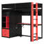 Lit mezzanine simple en bois massif avec bureau, armoire de rangement et penderie, éclairage DEL intelligent, ports USB, noir et rouge-1179481331-1179481342
