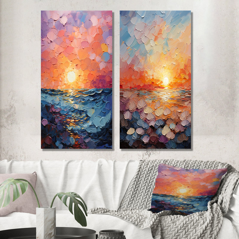 Coastal Harmony Dreamscape Sunset - ensemble de 2 impressions sur toile de paysage, H 40 po x l 41 po, Toile tendue