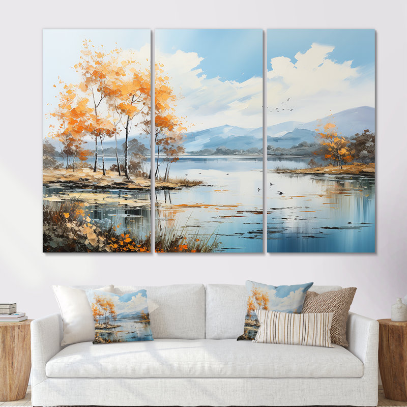 Lakes Serenity Charm Liquid Art I - River Wall Art Living Room Set, 28" H x 36" W x 1" D, Wrapped Canvas