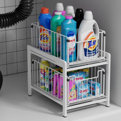 2 Tier Sliding Basket Drawer Organizer, Pull Out Under Sink Cabinets Organizers, Metal Home Shelf For Bathroom Or Kitchen, Sliding Countertop Or Pantr