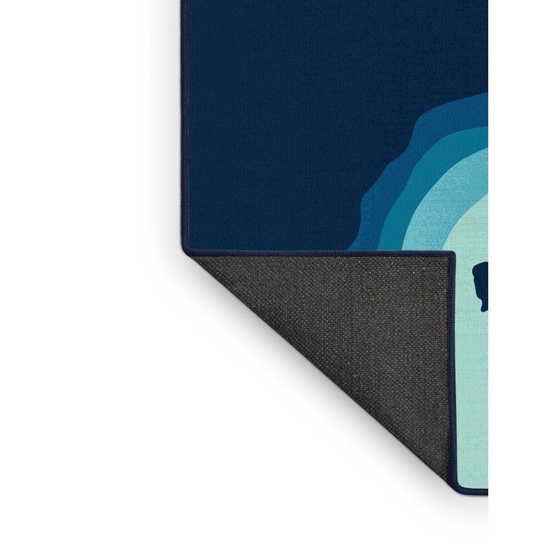 Soft Plush Queanbeyan Whitsunday Islands Coastal Ombre Area Rug in Blue – Navy Binding, 5x7