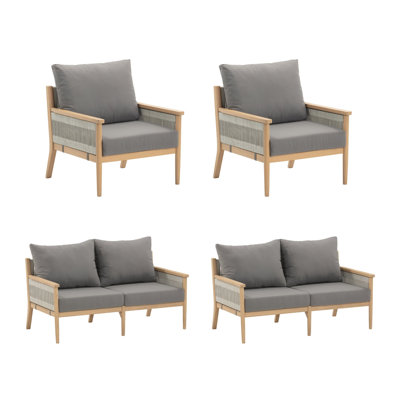 Ensemble de conversation de patio 4 pièces avec cadre en bois d'acacia massif