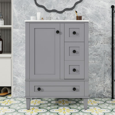 Bathroom Vanity with Ceramic Sink, Soft-Close Drawers and Door