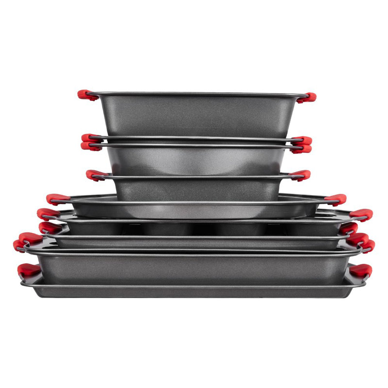 Baking Pan Set 10-Piece Nonstick Carbon Steel Bakeware Set with Silicone Handle, Black
